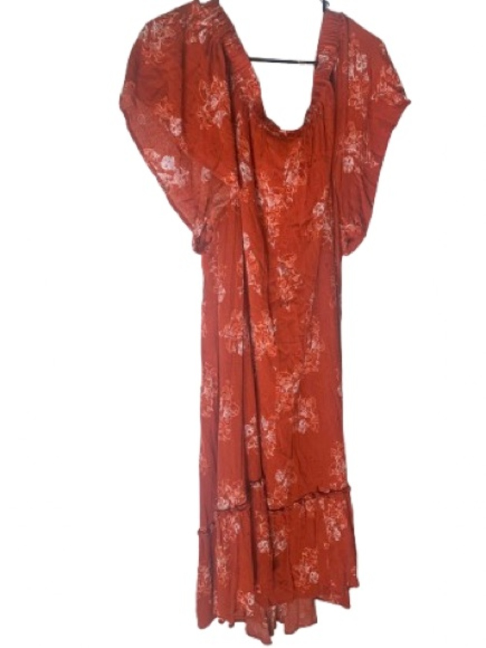 Roaman’s 1X Orange Floral Maxi Dress Plus Size Boho Flutter Sleeve